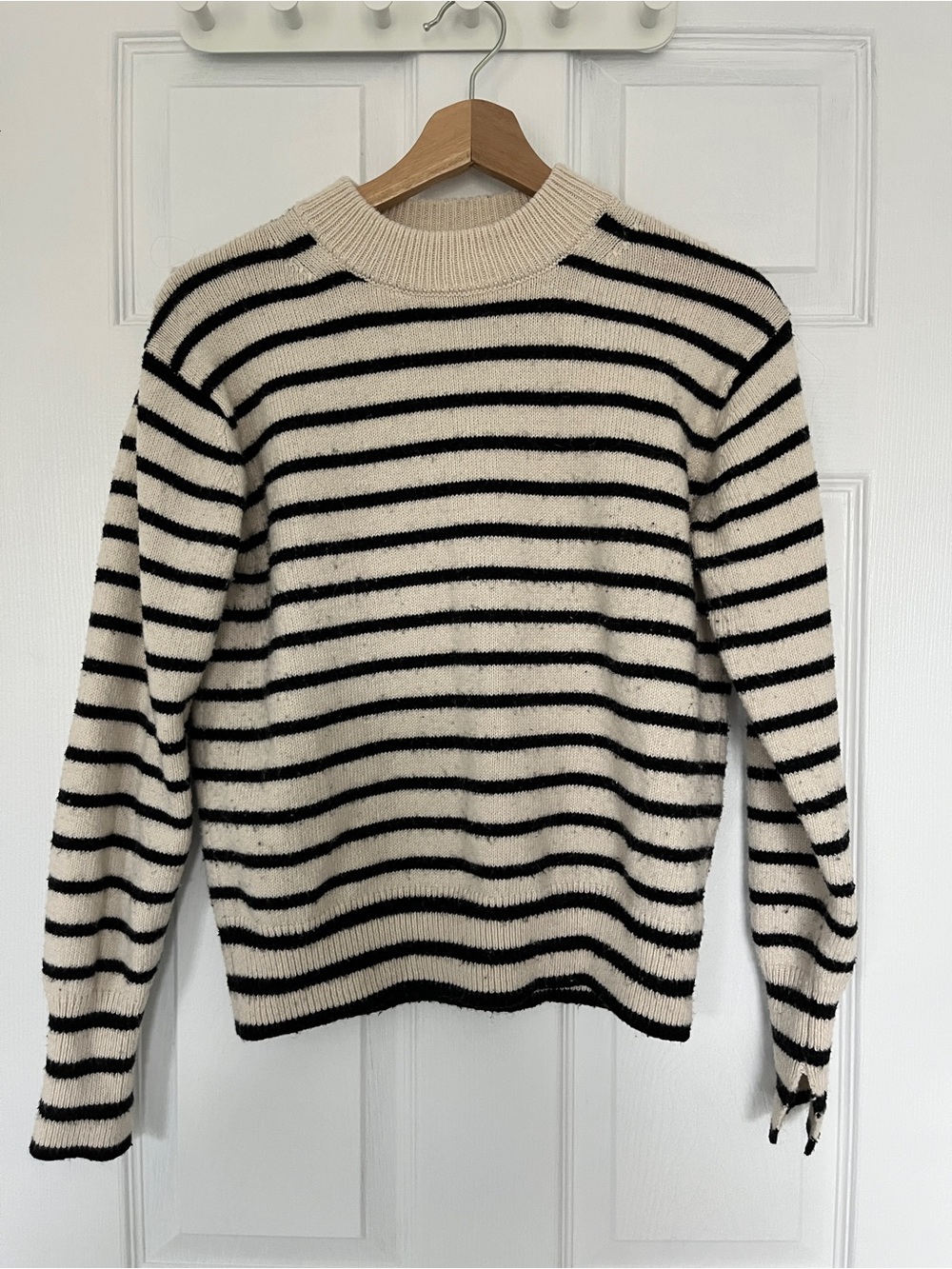 H&M Cream and Black Striped Crewneck Sweater
